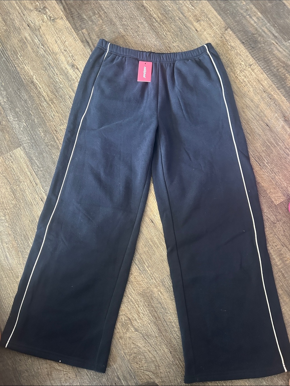 Edikted Navy Wide Leg Pants with White Side Piping